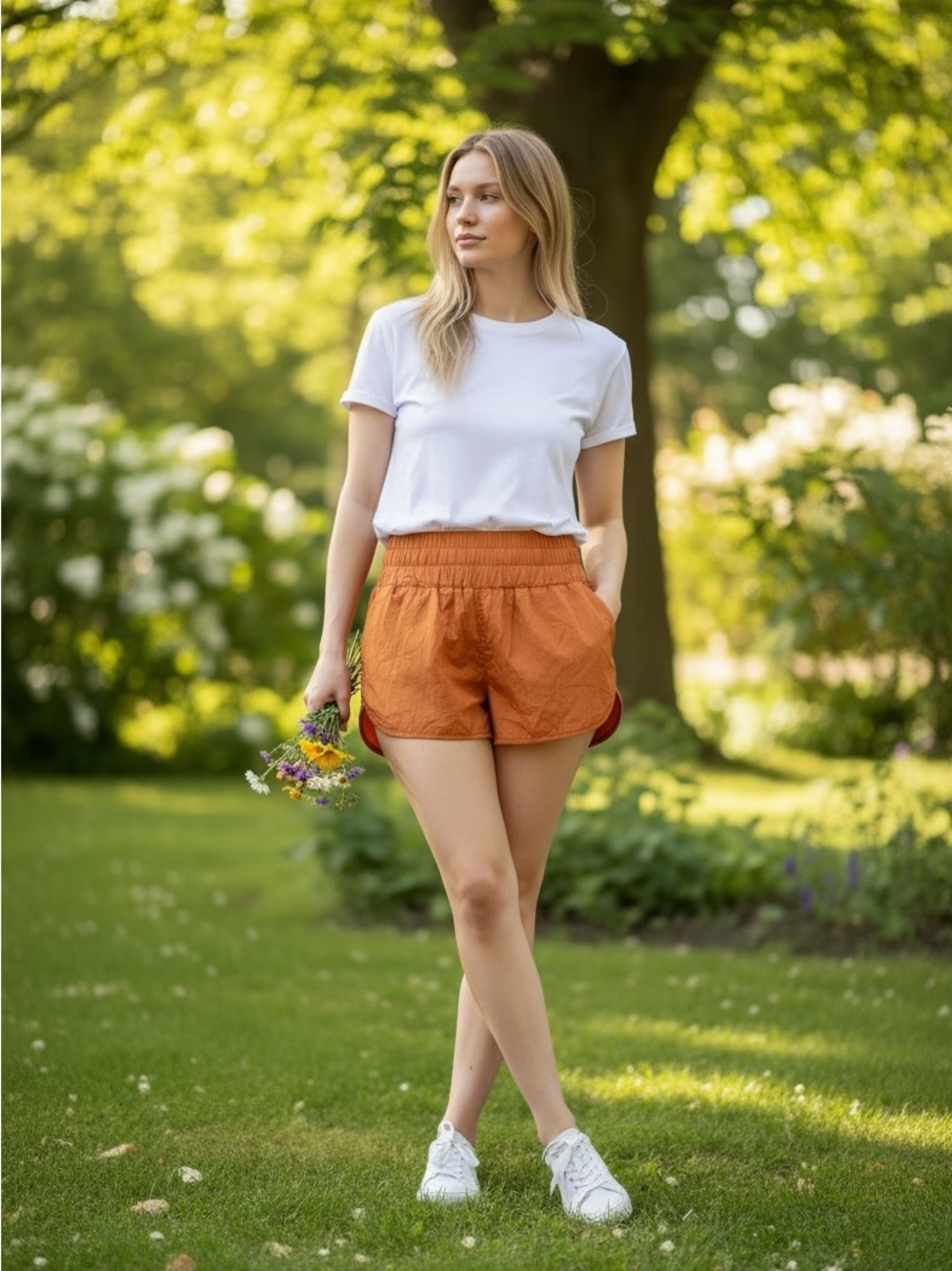 Free People Women's Rust Orange Elastic-Waist Athletic Shorts